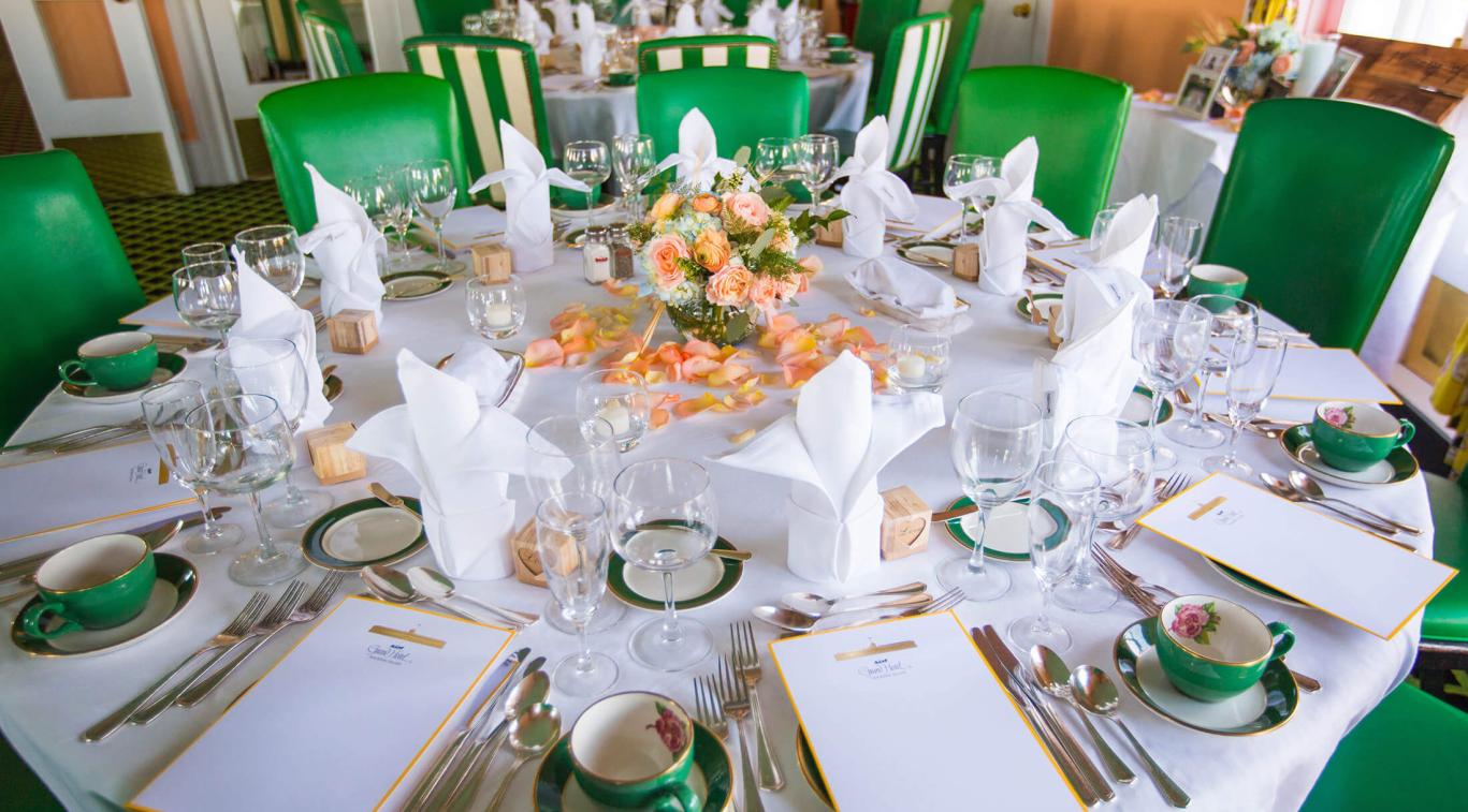 A round table set up for a meal