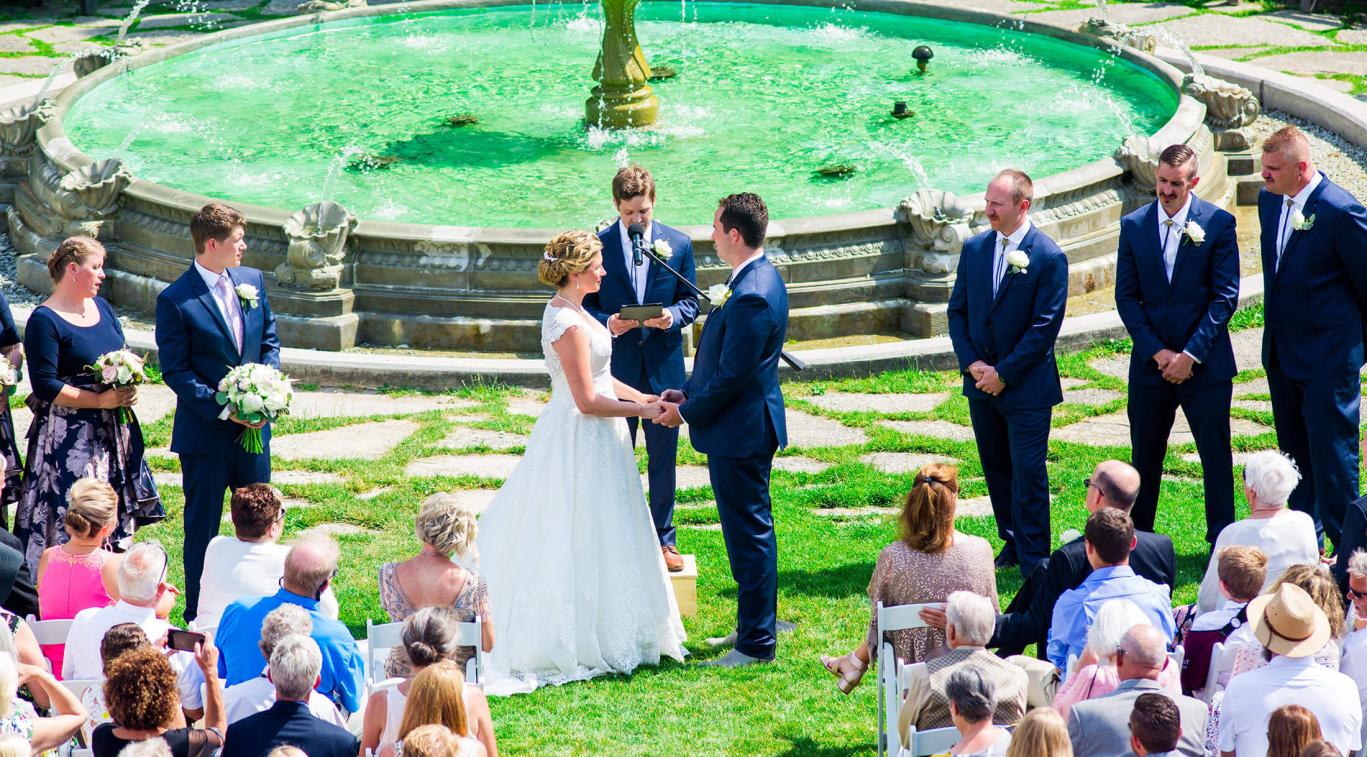 A wedding in front of the fountain