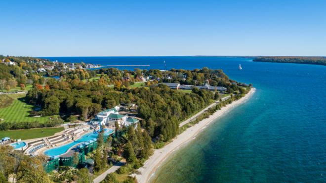 Grand Hotel Drone over water