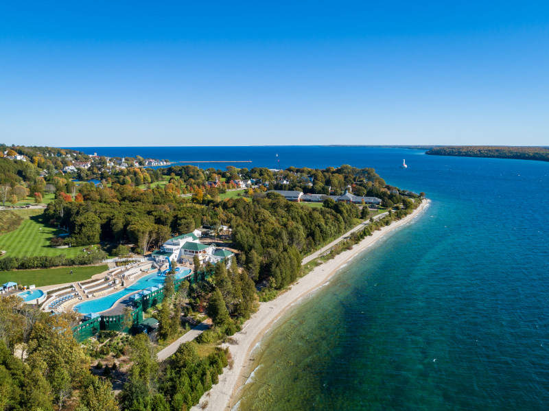 Grand Hotel Drone over water