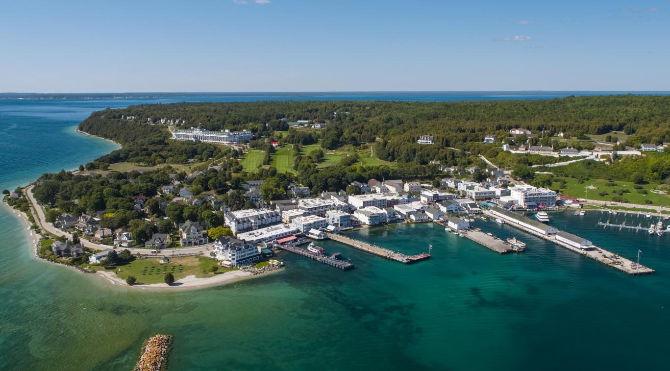 Drone Downtown of Mackinac Island