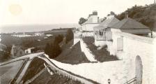 An old black and white photo of Fort Mackinac