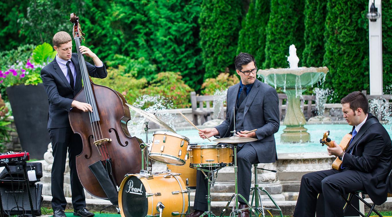 A band playing music outside