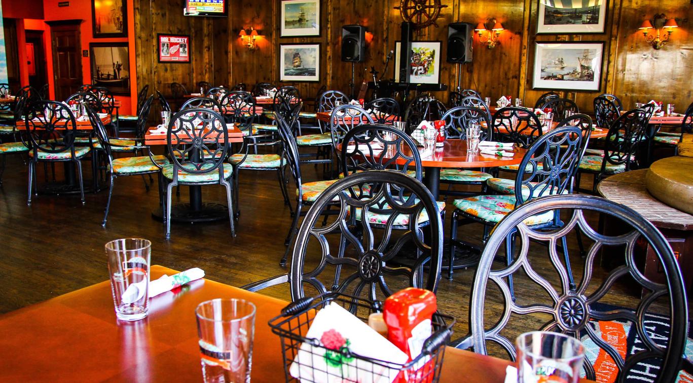 Dining tables inside the Gate House