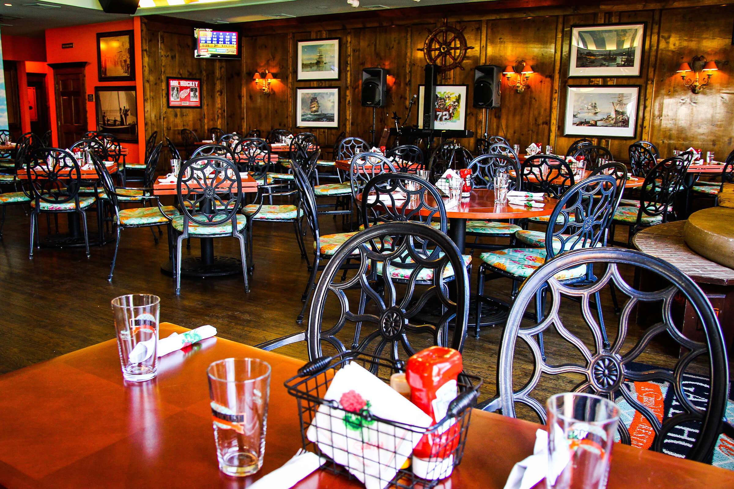 Dining tables inside the Gate House