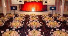 Aerial view of Woodfill Conference Centre setup with round tables