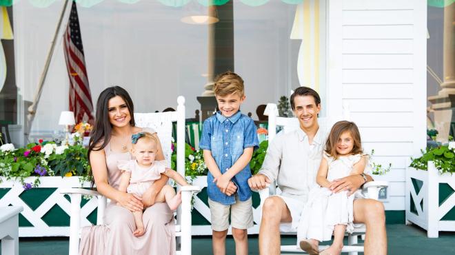 Family sitting on bench