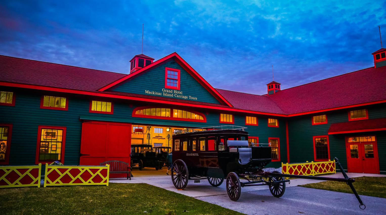 Outside view of the stables with carriage