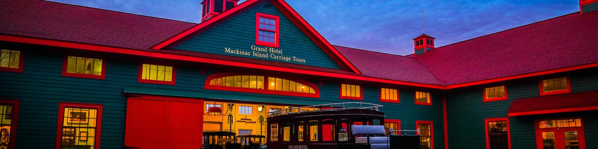 Outside view of the stables with carriage