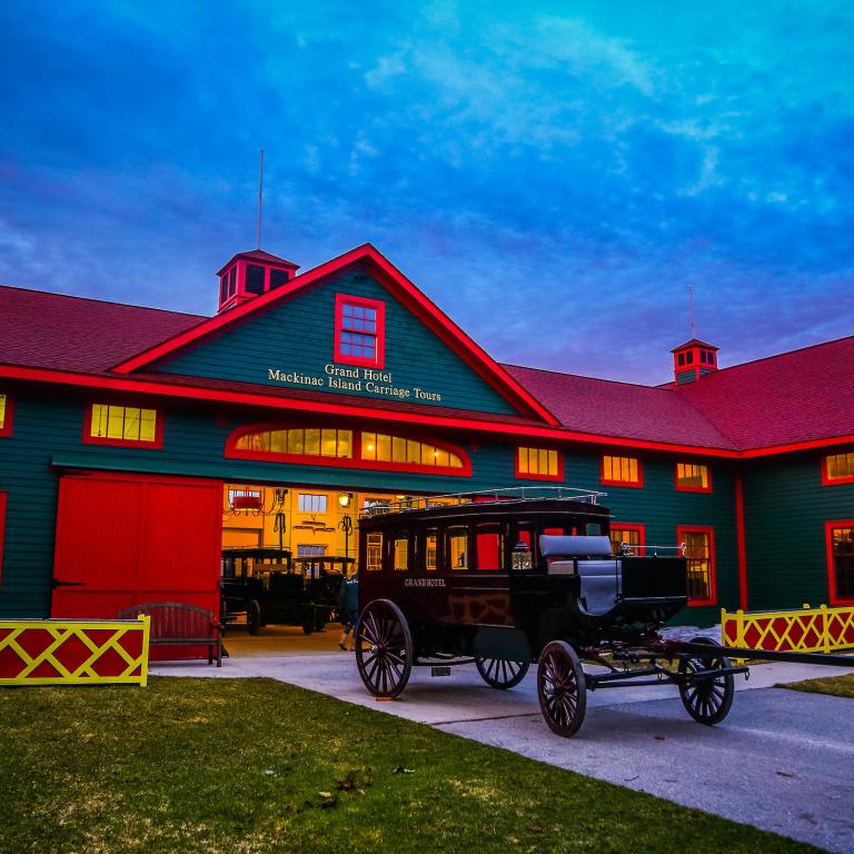 Outside view of the stables with carriage