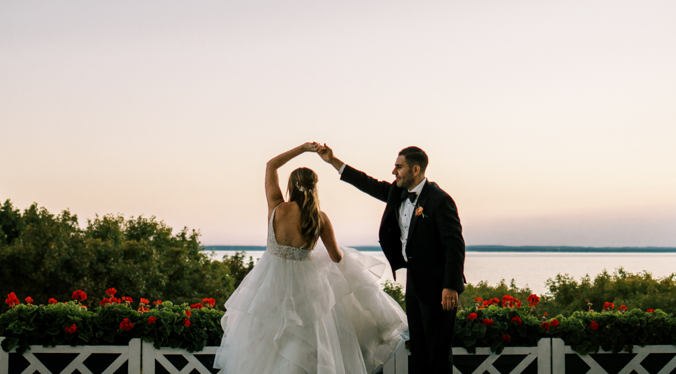 Couple dancing on the Front Porch of Grand Hotel